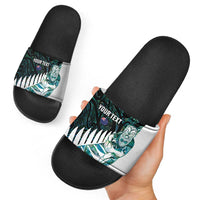 New Zealand Silver Fern Rugby Custom Slide Sandals Go All Black Turquoise Maori Paua Shell LT14 - Polynesian Pride