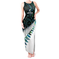 New Zealand Silver Fern Rugby Custom Tank Maxi Dress Go All Black Turquoise Maori Paua Shell LT14 Women Turquoise - Polynesian Pride