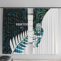 New Zealand Silver Fern Rugby Custom Window Curtain Go All Black Turquoise Maori Paua Shell LT14 With Hooks Turquoise - Polynesian Pride