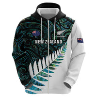 New Zealand Silver Fern Rugby Custom Zip Hoodie Go All Black Turquoise Maori Paua Shell LT14 - Polynesian Pride
