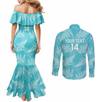 New Zealand Silver Fern Rugby Custom Couples Matching Mermaid Dress and Long Sleeve Button Shirt Go Aotearoa Champions Turquoise Version - Polynesian Pride