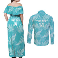 New Zealand Silver Fern Rugby Custom Couples Matching Off Shoulder Maxi Dress and Long Sleeve Button Shirt Go Aotearoa Champions Turquoise Version LT14 - Polynesian Pride