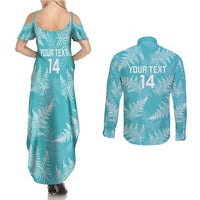 New Zealand Silver Fern Rugby Custom Couples Matching Summer Maxi Dress and Long Sleeve Button Shirt Go Aotearoa Champions Turquoise Version - Polynesian Pride