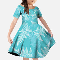 New Zealand Silver Fern Rugby Custom Family Matching Long Sleeve Bodycon Dress and Hawaiian Shirt Go Aotearoa Champions Turquoise Version LT14 Daughter's Dress Turquoise - Polynesian Pride