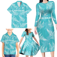 New Zealand Silver Fern Rugby Custom Family Matching Long Sleeve Bodycon Dress and Hawaiian Shirt Go Aotearoa Champions Turquoise Version LT14 - Polynesian Pride