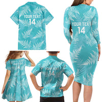 New Zealand Silver Fern Rugby Custom Family Matching Long Sleeve Bodycon Dress and Hawaiian Shirt Go Aotearoa Champions Turquoise Version LT14 - Polynesian Pride
