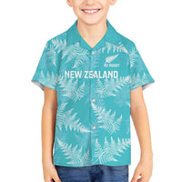 New Zealand Silver Fern Rugby Custom Family Matching Off The Shoulder Long Sleeve Dress and Hawaiian Shirt Go Aotearoa Champions Turquoise Version LT14 Son's Shirt Turquoise - Polynesian Pride