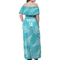 New Zealand Silver Fern Rugby Custom Family Matching Off Shoulder Maxi Dress and Hawaiian Shirt Go Aotearoa Champions Turquoise Version LT14 - Polynesian Pride