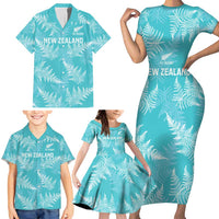 New Zealand Silver Fern Rugby Custom Family Matching Short Sleeve Bodycon Dress and Hawaiian Shirt Go Aotearoa Champions Turquoise Version LT14 - Polynesian Pride