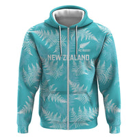 New Zealand Silver Fern Rugby Custom Hoodie Go Aotearoa Champions Turquoise Version LT14 Zip Hoodie Turquoise - Polynesian Pride