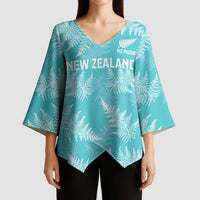 New Zealand Silver Fern Rugby Custom Kimono Sleeve Blouse Go Aotearoa Champions Turquoise Version LT14 - Polynesian Pride