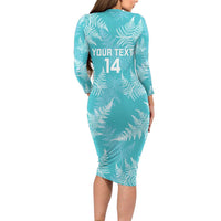 New Zealand Silver Fern Rugby Custom Long Sleeve Bodycon Dress Go Aotearoa Champions Turquoise Version LT14 - Polynesian Pride