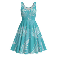 New Zealand Silver Fern Rugby Custom Midi Dress Go Aotearoa Champions Turquoise Version LT14 Turquoise - Polynesian Pride