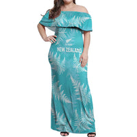 New Zealand Silver Fern Rugby Custom Off Shoulder Maxi Dress Go Aotearoa Champions Turquoise Version LT14 Women Turquoise - Polynesian Pride