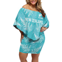 New Zealand Silver Fern Rugby Custom Off Shoulder Short Dress Go Aotearoa Champions Turquoise Version LT14 Women Turquoise - Polynesian Pride