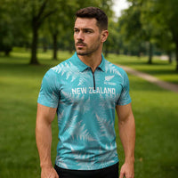 New Zealand Silver Fern Rugby Custom Zipper Polo Shirt Go Aotearoa Champions Turquoise Version LT14 - Polynesian Pride