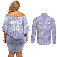 New Zealand Silver Fern Rugby Custom Couples Matching Off Shoulder Short Dress and Long Sleeve Button Shirt Go Aotearoa Champions Purple Version LT14 - Polynesian Pride