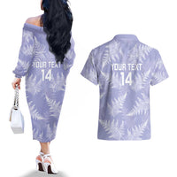 New Zealand Silver Fern Rugby Custom Couples Matching Off The Shoulder Long Sleeve Dress and Hawaiian Shirt Go Aotearoa Champions Purple Version LT14 - Polynesian Pride