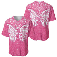 New Zealand Breast Cancer Awareness Baseball Jersey Maori Butterfly Pink Ribbon LT14 - Polynesian Pride