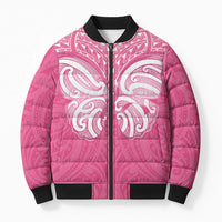 New Zealand Breast Cancer Awareness Bomber Puffer Jacket Maori Butterfly Pink Ribbon LT14 Unisex Pink - Polynesian Pride