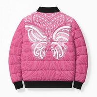 New Zealand Breast Cancer Awareness Bomber Puffer Jacket Maori Butterfly Pink Ribbon LT14 - Polynesian Pride
