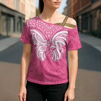 New Zealand Breast Cancer Awareness Cross Shoulder Shirt Maori Butterfly Pink Ribbon LT14 - Polynesian Pride