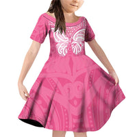 New Zealand Breast Cancer Awareness Family Matching Off Shoulder Short Dress and Hawaiian Shirt Maori Butterfly Pink Ribbon LT14 Daughter's Dress Pink - Polynesian Pride