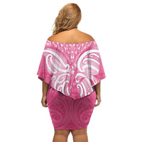 New Zealand Breast Cancer Awareness Family Matching Off Shoulder Short Dress and Hawaiian Shirt Maori Butterfly Pink Ribbon LT14 - Polynesian Pride