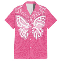 New Zealand Breast Cancer Awareness Family Matching Tank Maxi Dress and Hawaiian Shirt Maori Butterfly Pink Ribbon LT14 Dad's Shirt - Short Sleeve Pink - Polynesian Pride