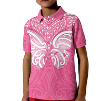 New Zealand Breast Cancer Awareness Kid Polo Shirt Maori Butterfly Pink Ribbon LT14 Kid Pink - Polynesian Pride
