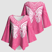 New Zealand Breast Cancer Awareness Kimono Sleeve Blouse Maori Butterfly Pink Ribbon LT14 - Polynesian Pride
