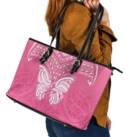 New Zealand Breast Cancer Awareness Leather Tote Bag Maori Butterfly Pink Ribbon LT14 - Polynesian Pride