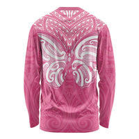 New Zealand Breast Cancer Awareness Long Sleeve Shirt Maori Butterfly Pink Ribbon LT14 - Polynesian Pride