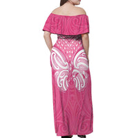 New Zealand Breast Cancer Awareness Off Shoulder Maxi Dress Maori Butterfly Pink Ribbon LT14 - Polynesian Pride