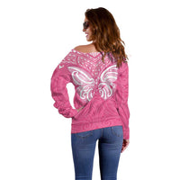 New Zealand Breast Cancer Awareness Off Shoulder Sweater Maori Butterfly Pink Ribbon LT14 - Polynesian Pride