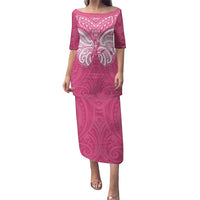 New Zealand Breast Cancer Awareness Puletasi Maori Butterfly Pink Ribbon LT14 Long Dress Pink - Polynesian Pride