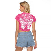 New Zealand Breast Cancer Awareness Raglan Cropped T Shirt Maori Butterfly Pink Ribbon LT14 - Polynesian Pride