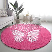 New Zealand Breast Cancer Awareness Round Carpet Maori Butterfly Pink Ribbon LT14 - Polynesian Pride