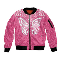 New Zealand Breast Cancer Awareness Sleeve Zip Bomber Jacket Maori Butterfly Pink Ribbon LT14 Unisex Pink - Polynesian Pride