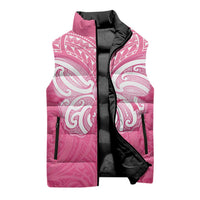 New Zealand Breast Cancer Awareness Sleeveless Puffer Jacket Maori Butterfly Pink Ribbon LT14 - Polynesian Pride
