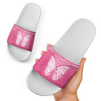 New Zealand Breast Cancer Awareness Slide Sandals Maori Butterfly Pink Ribbon LT14 - Polynesian Pride