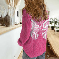 New Zealand Breast Cancer Awareness Women Casual Shirt Maori Butterfly Pink Ribbon - Polynesian Pride