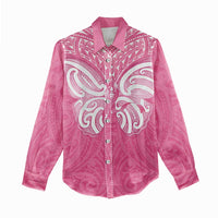 New Zealand Breast Cancer Awareness Women Casual Shirt Maori Butterfly Pink Ribbon - Polynesian Pride