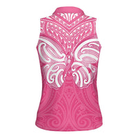 New Zealand Breast Cancer Awareness Women Sleeveless Polo Shirt Maori Butterfly Pink Ribbon LT14 - Polynesian Pride