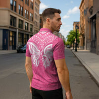 New Zealand Breast Cancer Awareness Zipper Polo Shirt Maori Butterfly Pink Ribbon LT14 - Polynesian Pride
