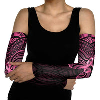 New Zealand Breast Cancer Awareness Arm Sleeves Maori Butterfly Pink Ribbon Black Version LT14 - Polynesian Pride