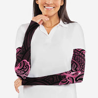 New Zealand Breast Cancer Awareness Arm Sleeves Maori Butterfly Pink Ribbon Black Version LT14 - Polynesian Pride