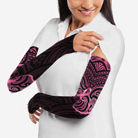 New Zealand Breast Cancer Awareness Arm Sleeves Maori Butterfly Pink Ribbon Black Version LT14 - Polynesian Pride
