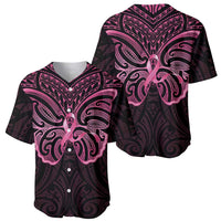 New Zealand Breast Cancer Awareness Baseball Jersey Maori Butterfly Pink Ribbon Black Version LT14 - Polynesian Pride