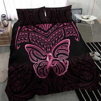 New Zealand Breast Cancer Awareness Bedding Set Maori Butterfly Pink Ribbon Black Version - Polynesian Pride